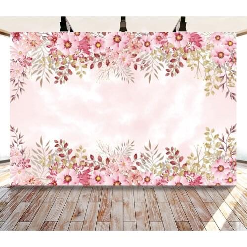 Laeacco Pink Flowers Baby Shower Birthday Newborn Kids Children Photography Backdrops Photo Backgrounds Photozone Photocall Prop
