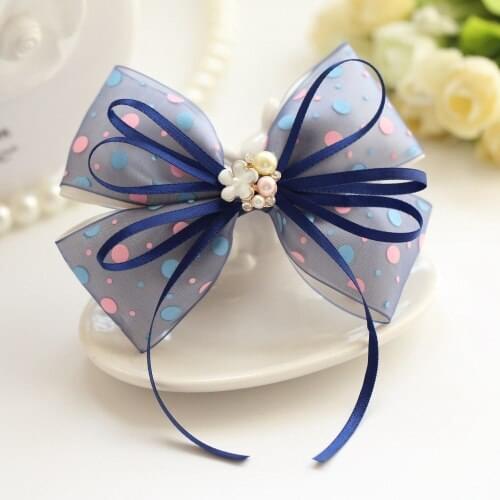 Fashion Temperament Blue Wave Point Bow Hairpin Spring Clip Elegant Hair Accessories