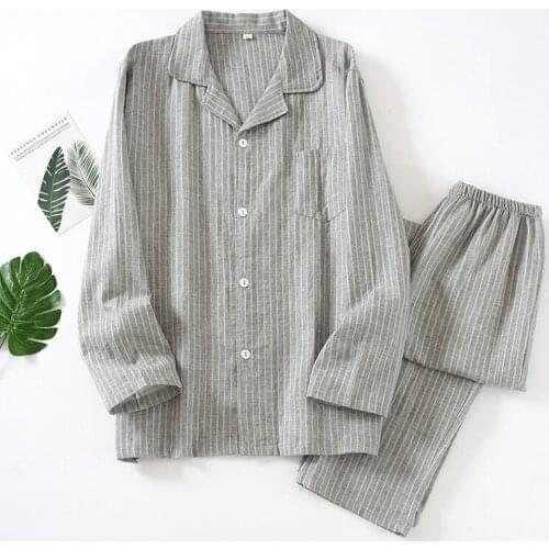Mens Vertical Stripes Gauze Suit Loose Casual Comfortable Breathable Cool Home Clothes Large Size Simple Pygama Homme Sleepwear