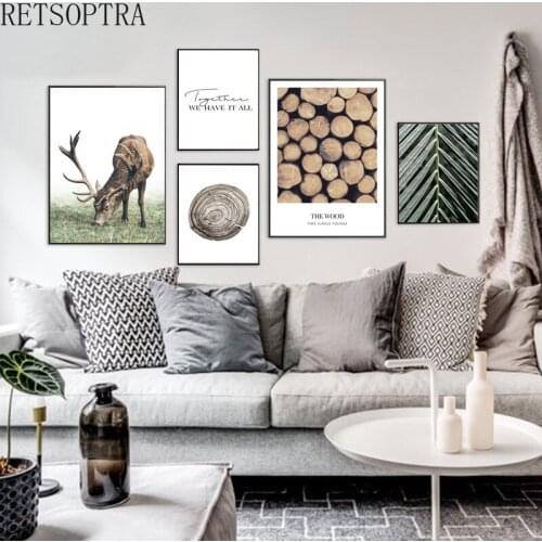 Wall Art Poster Jungle Grassland Animal Deer Canvas Print Picture for Living Room Painting Tropical Plant Leaves Decoration