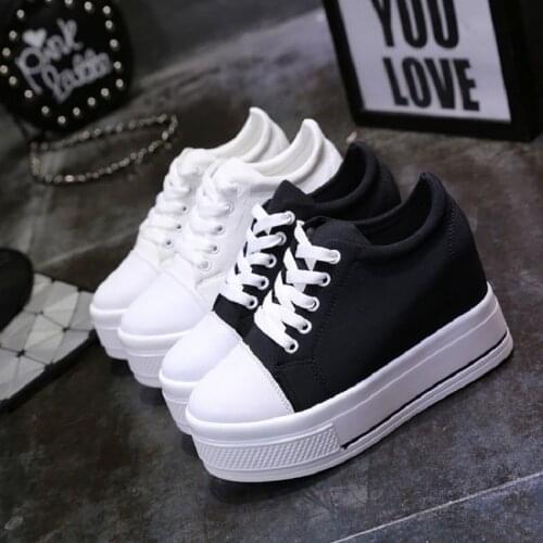 New womens interior with high-elastic canvas shoes fashion trend comfortable 8CM high-heeled casual shoes womens shoes