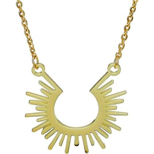New Creative Geometric Half Round Sun Flower Pendant Necklace For Women Collares Chain Necklaces Female Fashion Jewellery