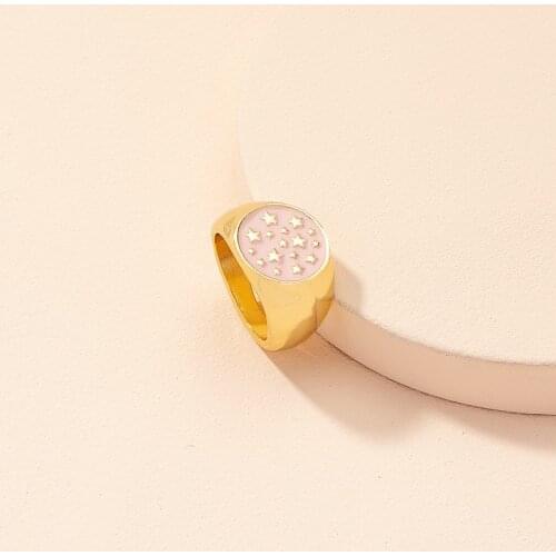 New Drop Oil Ins Star Ring Simple Retro Pink Star Ring For Women Girls Fashion Jewelry