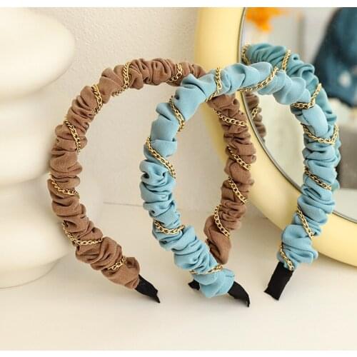 2021 Fashion Women Pure Color Pleated Headgear Hairpin Chain Winding Lady Hairbands Hair Hoop Bezel Band Girls Hair Accessories
