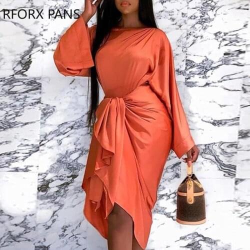 Batwing Sleeve Tied Front Midi Dress