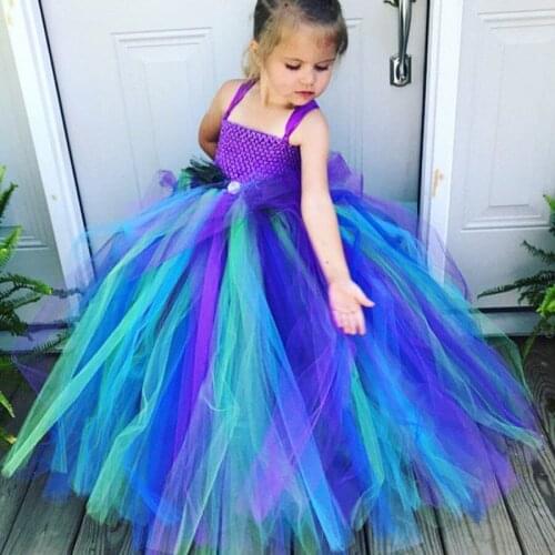 Peacock Girl cosplay Halloween Tutu Dresses Peacock Feather Girls Clothes Size 1-14 Year Halloween Costumes for Toddler Girls