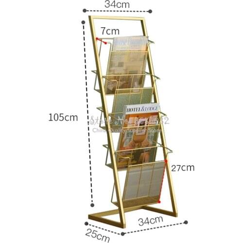 Nordic Simple Wrought Iron Magazine Book Rack Golden Simple Landing Childrens Picture Book Rack Office Bookshelf