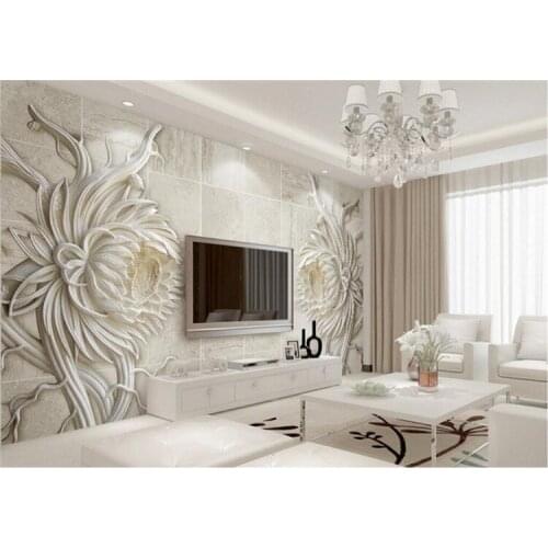 Custom 3D Mural Wallpaper European Style Stone Carving Sunflower Bedroom TV Background Wall Mural 3D Embossed Paper Wallpapers