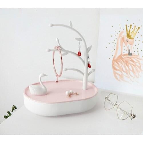 Pink Girl Heart Swan Lake Jewelry Storage Box Creative Home Decorations Ornaments Porch Hanging Key Frame Ring Storage Rack