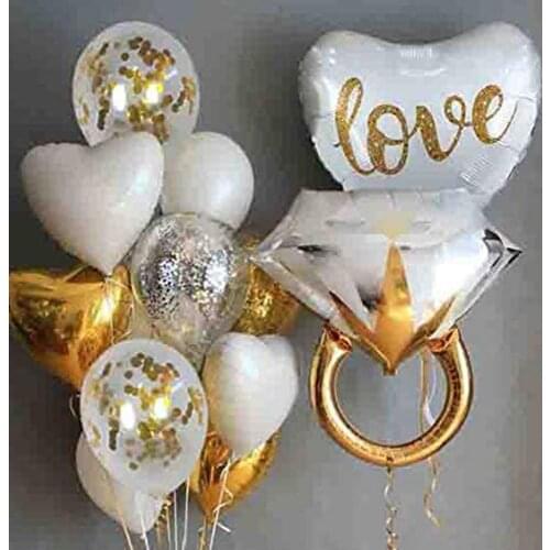10pcs Heart White Gold Glitter Print LOVE Mr&Mrs foil Balloons bride to be marriage Wedding Valentines Day Air Globo Decoration