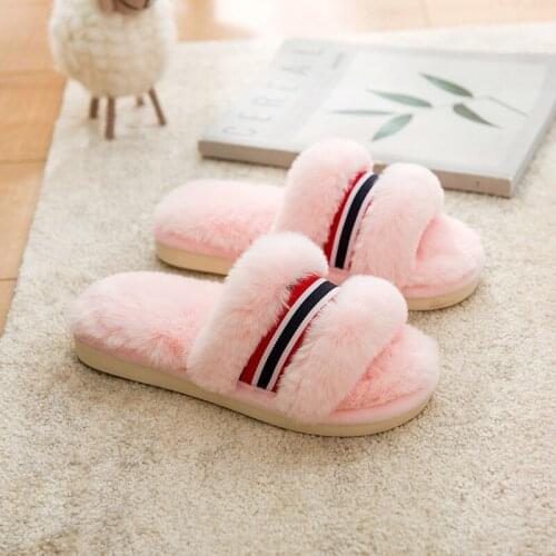 Mudibear Women Warm Winter Slippers Fashion Open-toed Slides Female Furry Cotton Luxury Home Flip Flop Comfort Ladies Cute Shoes