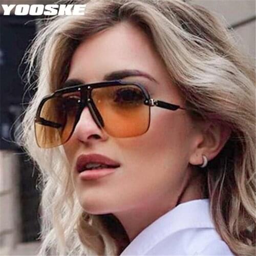 YOOSKE Brand Pilot Sunglasses Men Women Brand Designer Gradient Big Frame Sun Glasses Male Female Vintage Yellow Eyewear Driving