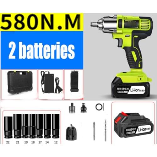 580Nm impact wrench electric Impact Cordless Wrench Electric Wrench with two Rechargeable Lithium Battery