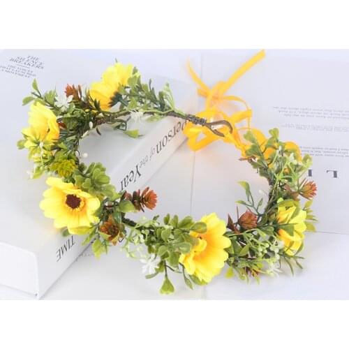 Simulation Flower Crown Floral Female Head Wreath Sunflower Children Perform Girls Garlands Hairband Party Wedding Accessories