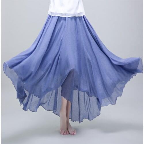 High Quality Cotton Linen Maxi Skirt Womens Casual Elastic High Waist Pleated A Line Beach Skirts Boho Saia Feminina Faldas Jupe