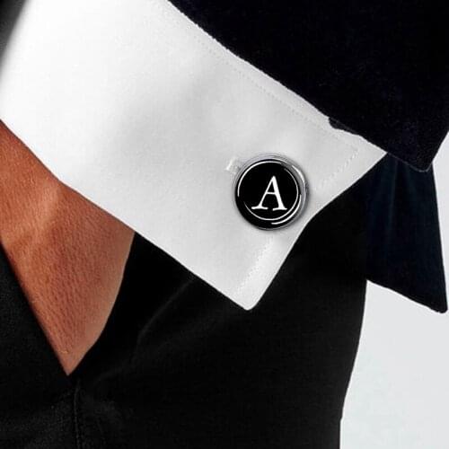 Mens Fashion Silver Color Letter Cuff Button A-Z Single Alphabet Cufflinks For Male Gentleman Shirt Wedding Cuff Links Gifts