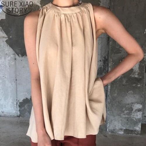 2021 Summer Women Shirts New Fashion Woman Blouses Tops Korean Female Clothing Chic Temperament Sleeveless Vest with Belt 14231