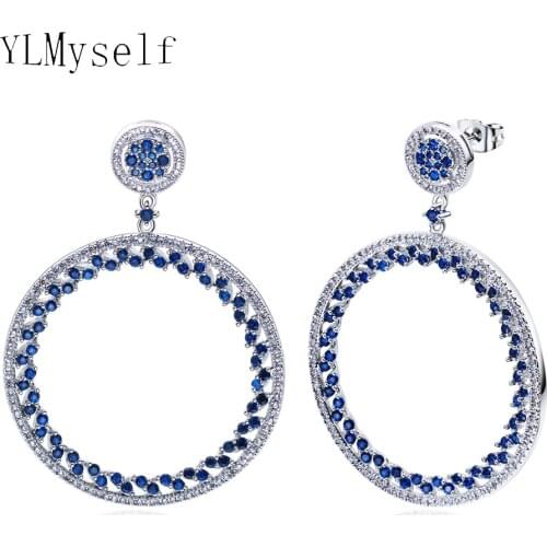New look Big round earrings Blue cubic zirconia crystal jewelry jewellery large circle earring for women