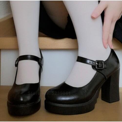 Women Lolita Princess PU Leather High Heels Shoes Elegant Anime Jk Cosplay Short Boot Gothic Style Party Round Head Ankle Boots