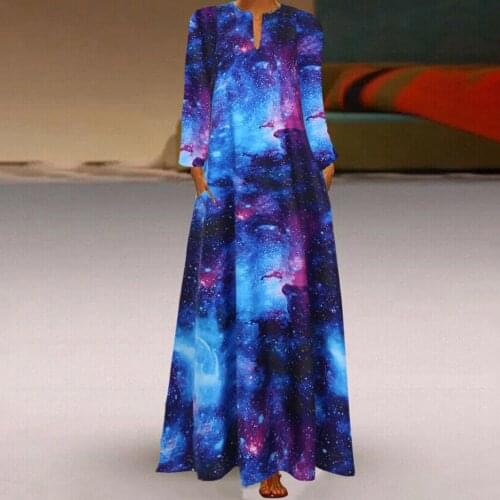 2021 3D Starry Sky Print Long Maxi Dress Summer 2020 New Women Robe Sleeveless Loose Casual Female Dresses
