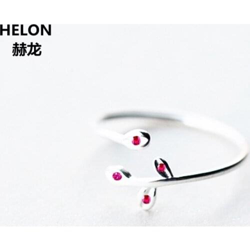 Solid 14k White Gold Natural Ruby Engagement Wedding Ring for Women Anniversary Fine Jewelry Romantic Cute Leaf Gift