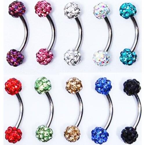 1Piece 1.2x8x3mm Stainless Steel Eyebrow Ring White Full Crystal Gem Eye Rings Body Piercing Jewelry
