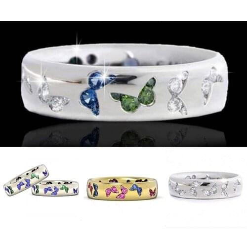 2021 Fashion Creative Butterfly Colorful Wedding Rings For Women Elegant Zircon Glamour Multicolor Ring Jewelry Girl Gift Bijoux