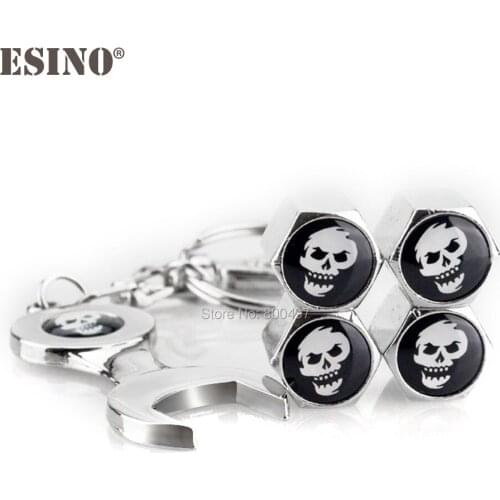 40 x Car Styling Stainless Steel Zinc Alloy Wheel Tire Valve Stem Caps Ugly Skull Universal Fit With Mini Wrench Key Chain