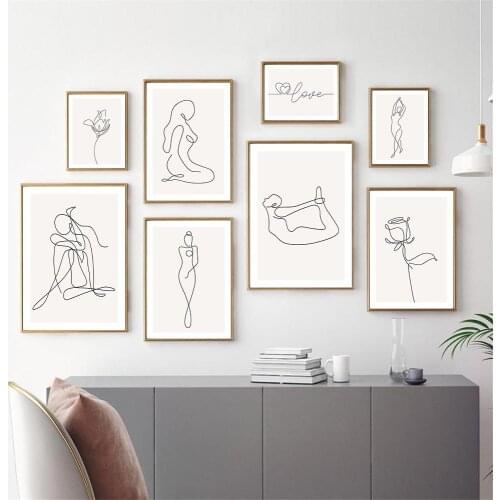 Abstract Yoga Line Drawing Wall Art Poster Ballet Girl Art Print Heart Love Quotes Canvas Painting Minimalist Picture Home Decor