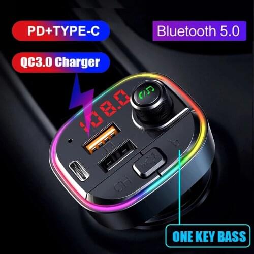 Konrisa Car FM Transmitter Dual USB QC3.0 PD Fast charge Car Charger Bluetooth 5.0 Handsfree In-Car Wireless Audio MP3 Player