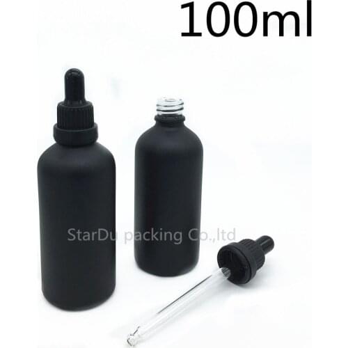 Free shipping 10pcs 100ml black frosted glass essential oil bottle with black tamper evident dropper glass perfume bottle