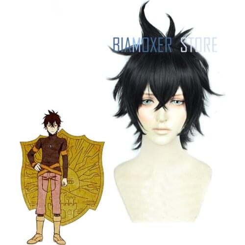 Biamoxer New Black Clover Yuno Men Cosplay Wigs Short Black Heat Resistant Synthetic Hair Perucas Cosplay Wig