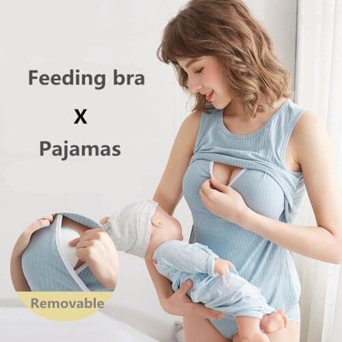 Nursing Bra Cotton Pajamas for Maternity Clothes Breastfeeding Bras Solid Color Pregnancy Sleeping Wear Feeding Bra Tops T Shirt