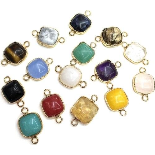 Purple Quartzs Square Golden Plated Semi-precious Stone Connectors For Jewelry Making Temperament Accessories Size 12mm
