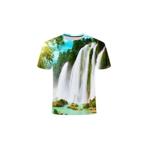 Summer new green grass colorful scenery 3D digital printing T-shirt casual mens round neck short sleeve