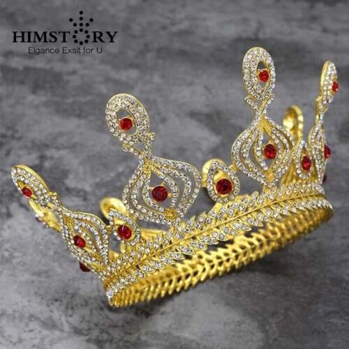 HIMSTORY Gorgeous Red White Crystal Wedding Full Quinceanera Tiara Crowns Bridal Hair Accessories Luxury Pageant Big Crown
