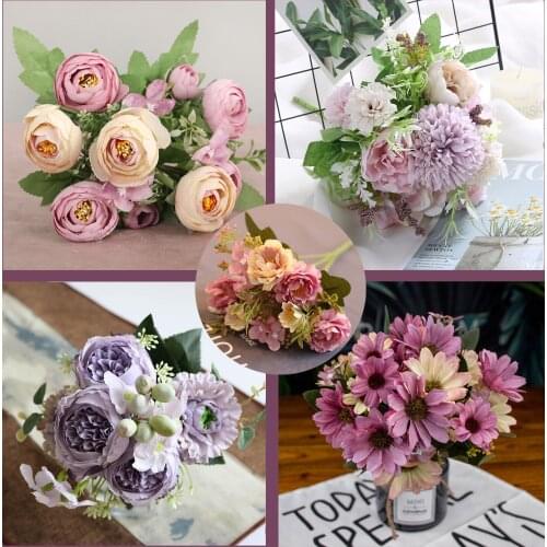 1 pcs purple Artificial Flowers Peony Tea Rose Autumn Silk Fake Flowers for DIY Living Room Home Garden Wedding Decoration