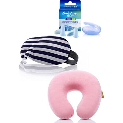 Quality comfortable neck pillow earplugs eye mask goggles 3 pcs travel sleep set Shading sleep goggles