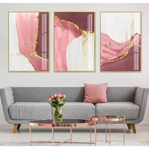 Canvas Painting Modern Abstract Golden Pink White Gold Nordic Wall Art Print Poster Pictures for Living Room Home Decor Cuadros