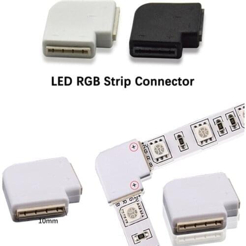 2PCS 4 pin LED Connector L Shape For connecting corner right angle 10mm 5050 LED Strip Light RGB Color Easy install Strip
