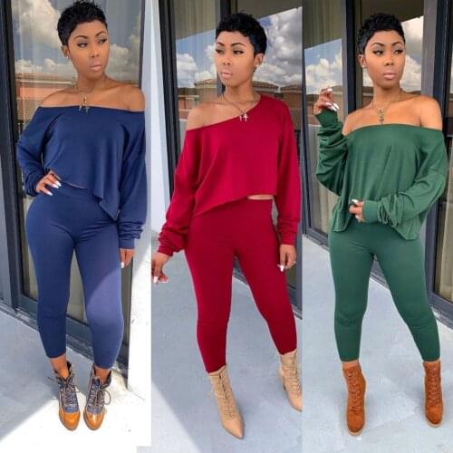 Ueteey New Two-piece Off Shoulder Solid Women Pant Set