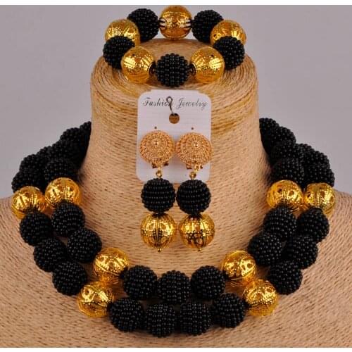 Modish black nigerian beads jewelry set costume necklace african set simulated pearl ZZ28