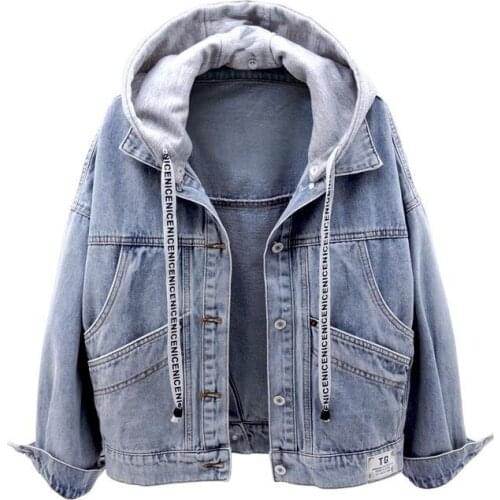 Denim Jacket Women Loose Hooded Outsidewear Spring Autumn NEW Korean Short Jackets Ladies Detachable Hood Women Tops Streetwear
