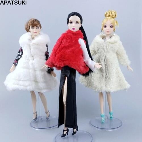 Fashion Clothes Set for Barbie Doll Outfits Winter Costume Floral Slim Dress Fur Coat For 1/6 Doll Accessories Toys For Children
