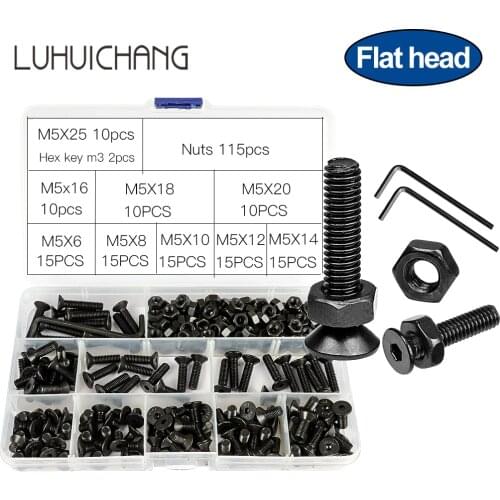 Luhuichang hex hexagon socket countersunk head screw kit m2 m2.5 m3 m4 m5 m6 carbon steel flat head bolt and nut screw set