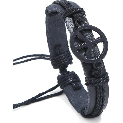 Suitable Adults Children Black/Brown Fashion Peace Sign Bracelet Bangle Leather Hand Chain Buckle Friendship Men Women Bracelets