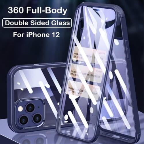 360 Full-Body Screen Protector Case For iPhone 12 Mini 12 Pro MAX 11 XS XR Silicon Cover Luxury Double Sided Tempered Glass Case