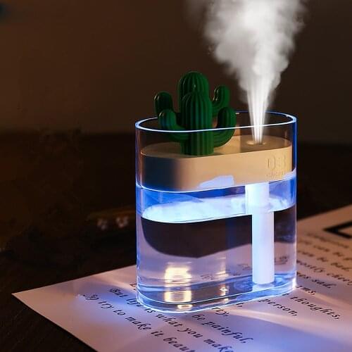 160ml Transparent Cactus Ultrasonic Air Humidifier Car Purifier Aroma Diffusor Mist Maker USB Cool Color Light Mist Humidifier