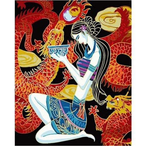 Ryuu Girl Painting By Numbers On Canvas With Frame 40x60 Acrylic Paint For Adults Coloring By Number Oil Picture Home Decor Art