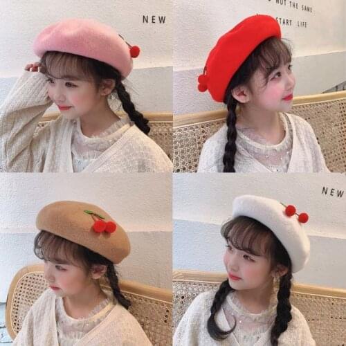 Girls Fashion Spring Winter Accessories for Dress Suits Baby Girls Lovely Sweet Strawberry Beadings Beanies Hats Berets Cap